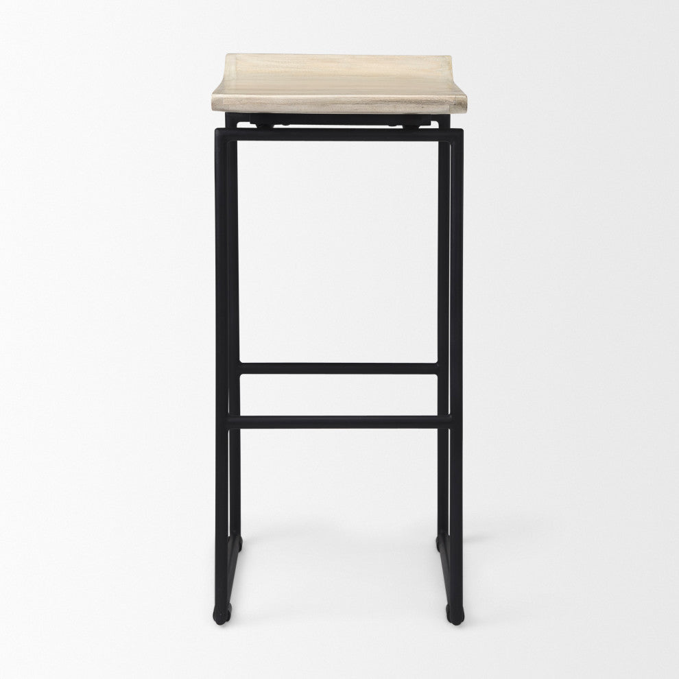 Givens Blonde Solid Wood with Black Metal Frame Bar Stool