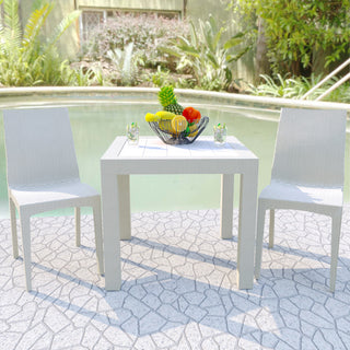LeisureMod Mace Weave Design Outdoor Patio Square Dining Table, White