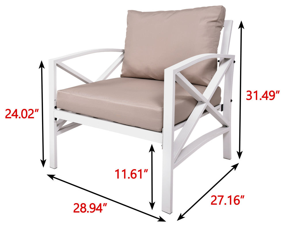 2 pieces Outdoor Patio Metal Armchair Seat With Cushions, Khaki