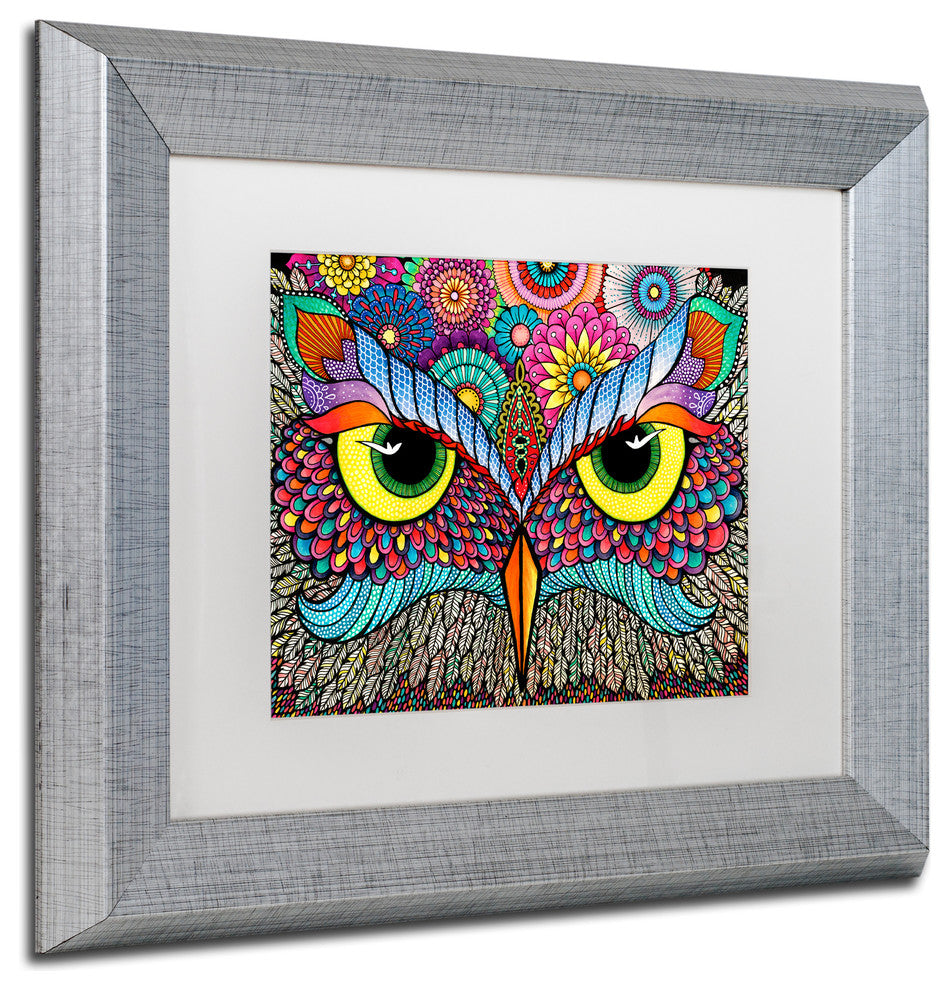 Hello Angel 'Owl Face' Art, Silver Frame, White Mat, 14x11