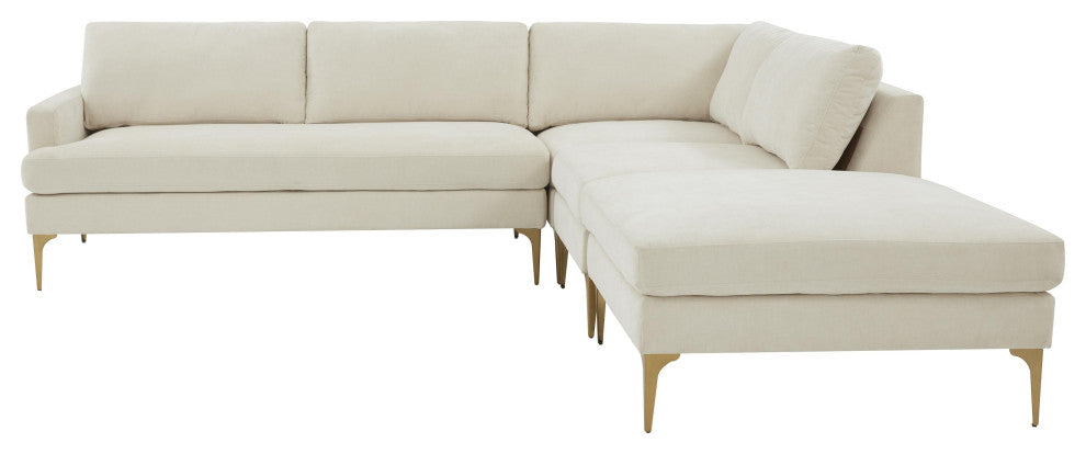 Serena Cream Velvet Large Right Arm Facing Chaise Sectional
