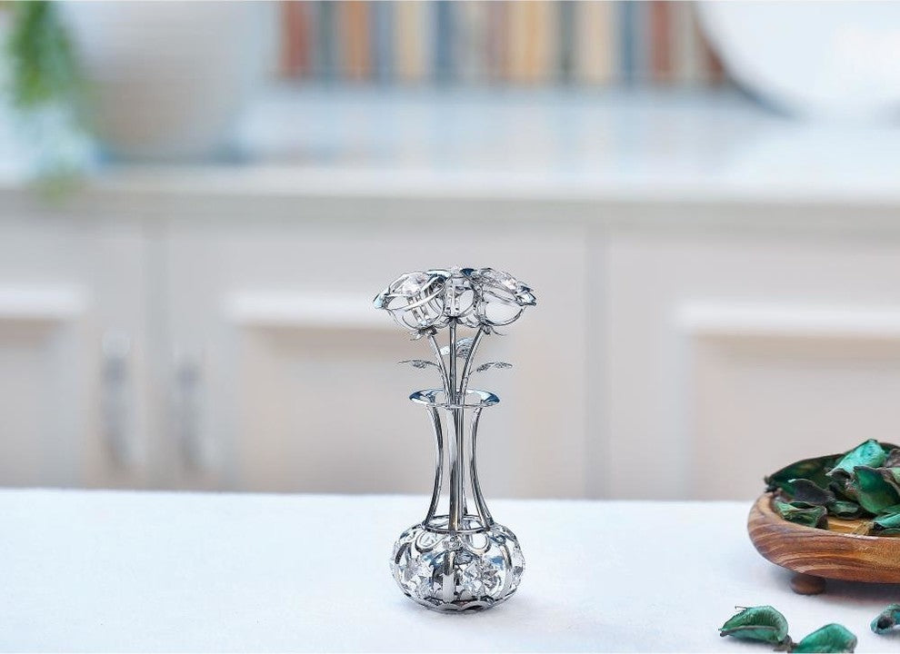 Chrome Plated Silver Flowers Bouquet and Vase