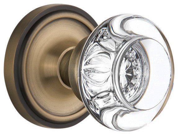Single Classic Rosette With Round Clear Crystal Knob, Satin Nickel, Antique Bras