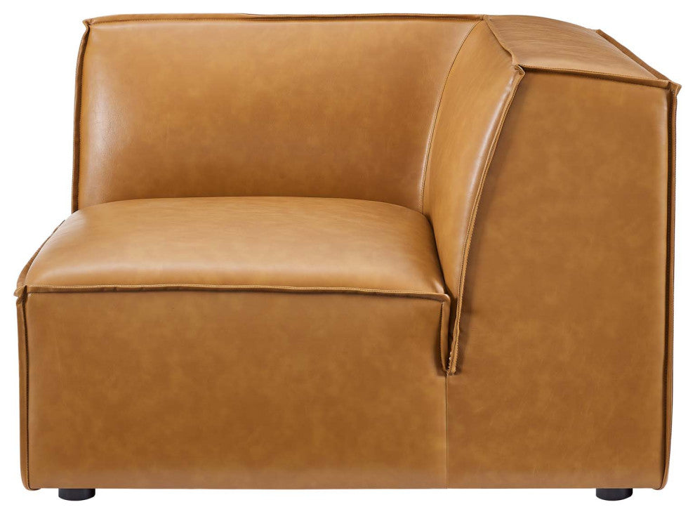 Sectional Sofa Set, Faux Vegan Leather, Tan, Modern, Living Lounge Hospitality