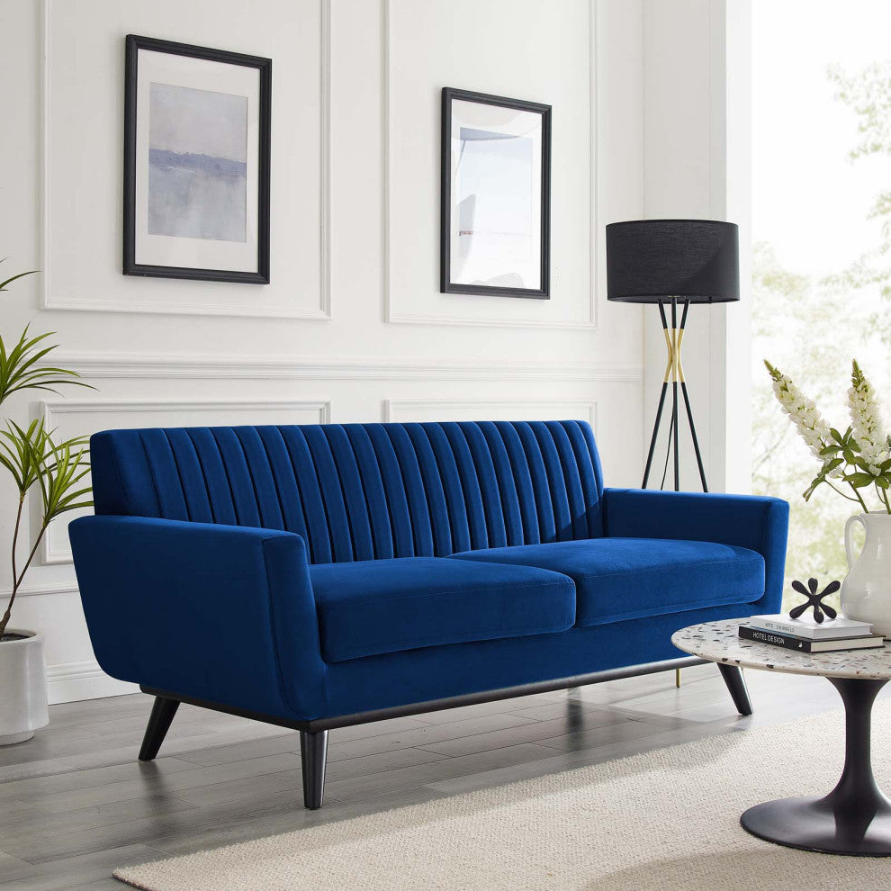 Engage Channel Tufted Performance Velvet Loveseat Navy