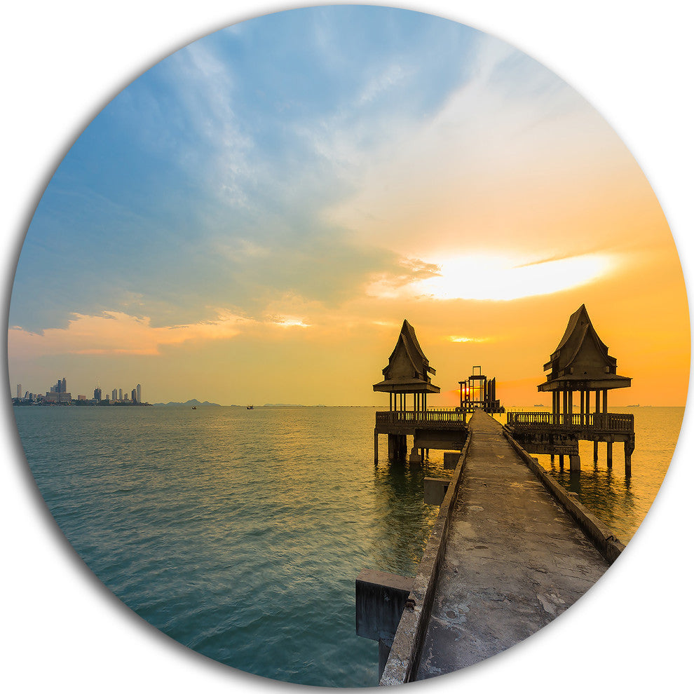 Walking Path To Temple In The Sea, Sea Bridge Round Wall Art, 23"