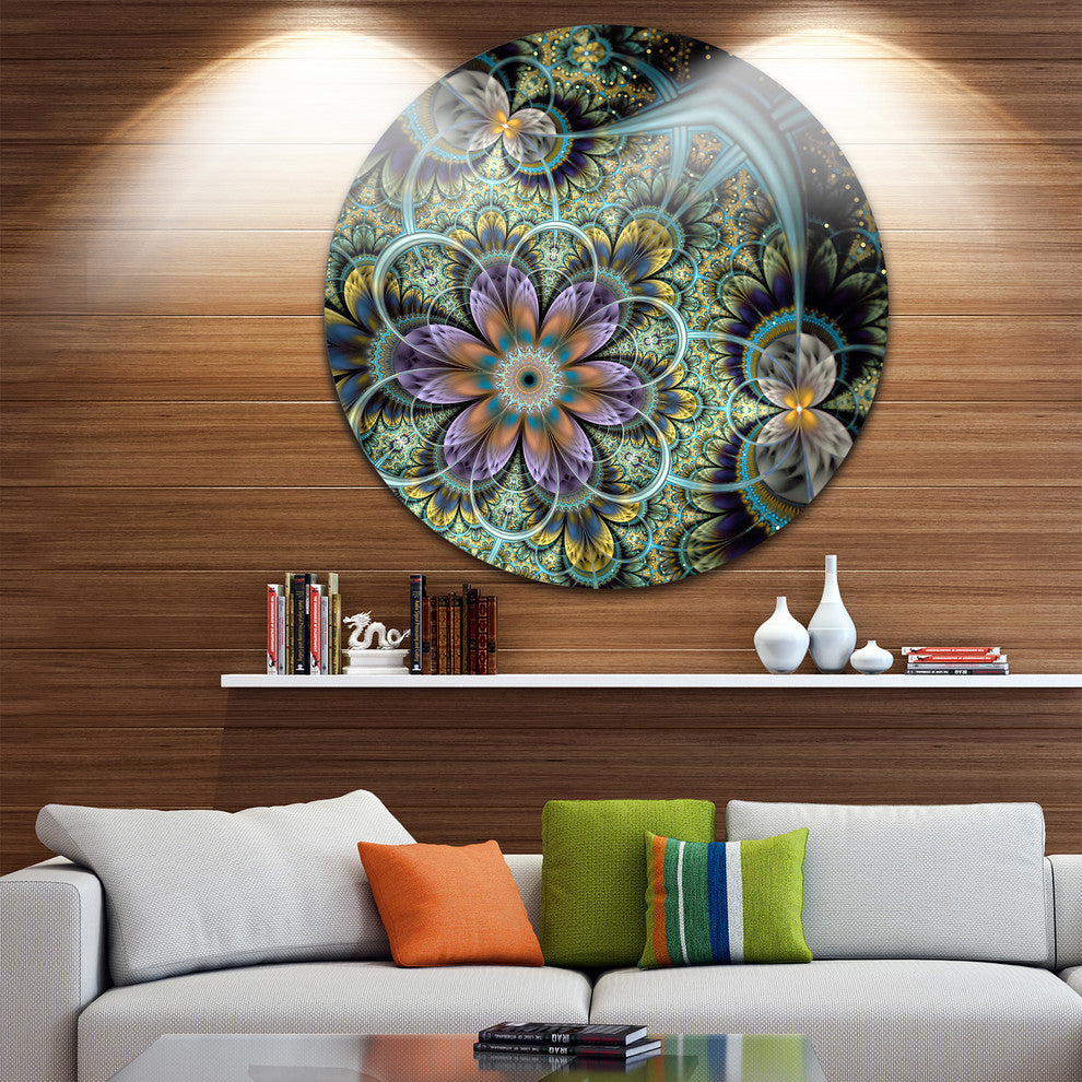 Symmetrical Green Fractal Flower, Floral Disc Metal Wall Art, 11"