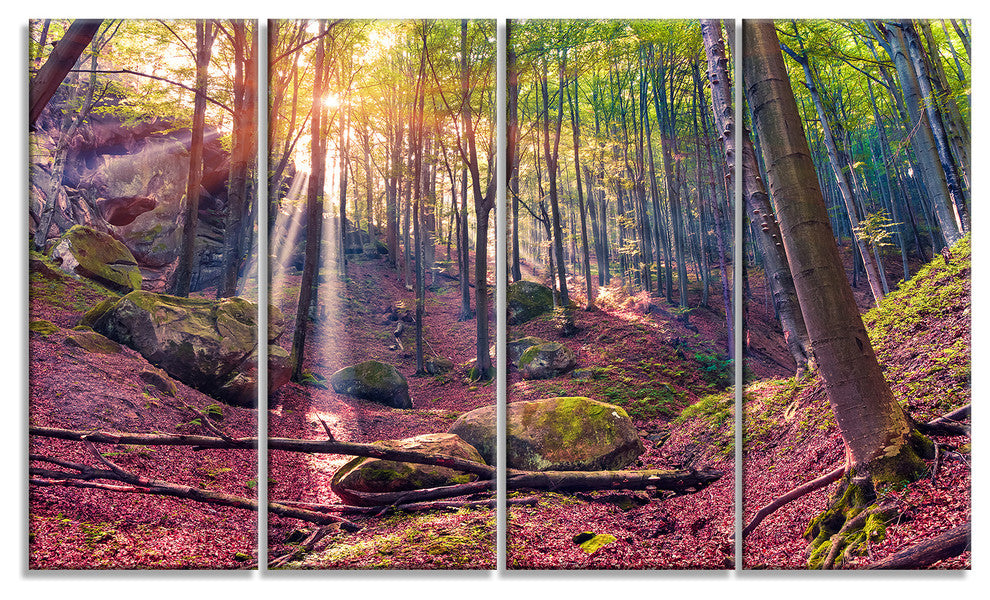 Autumn Morning in Mystical Woods, Landscape Canvas Print, 48"x28", 4 Panels