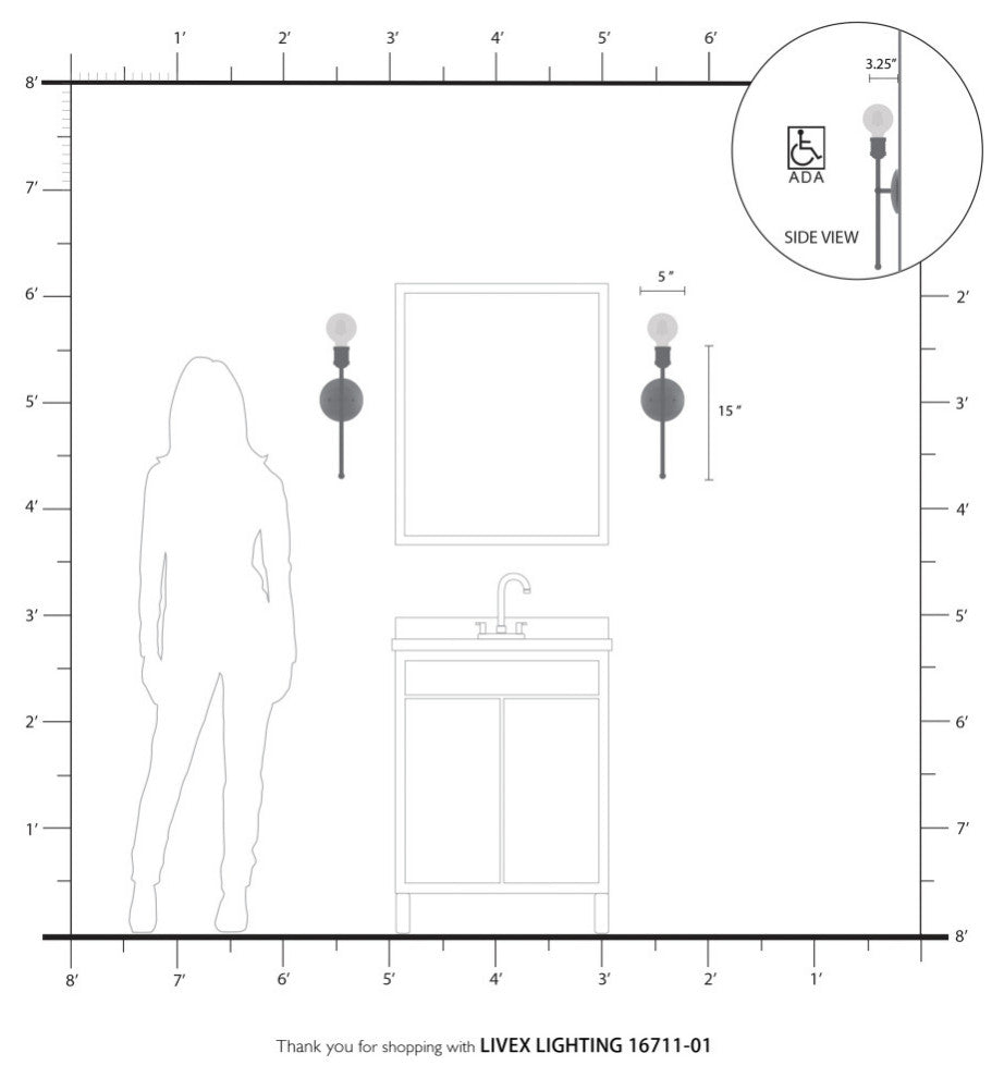 Livex Lighting Lansdale 1 Light Antique Brass ADA Single Sconce