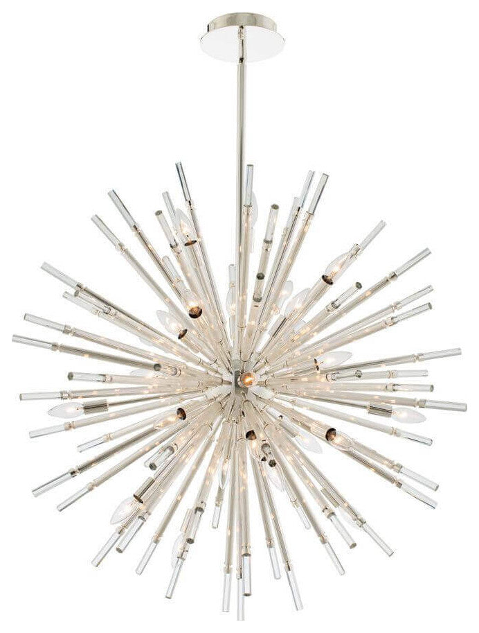 Allegri Sprazzo 28 Light 36" Pendant, Polished Silver With Firenze Crystal