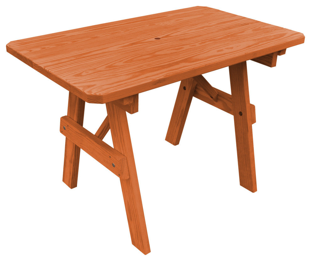 Pressure Treated Pine Traditional Picnic Table, Redwood Stain, 5 Foot, With Umbrella Hole