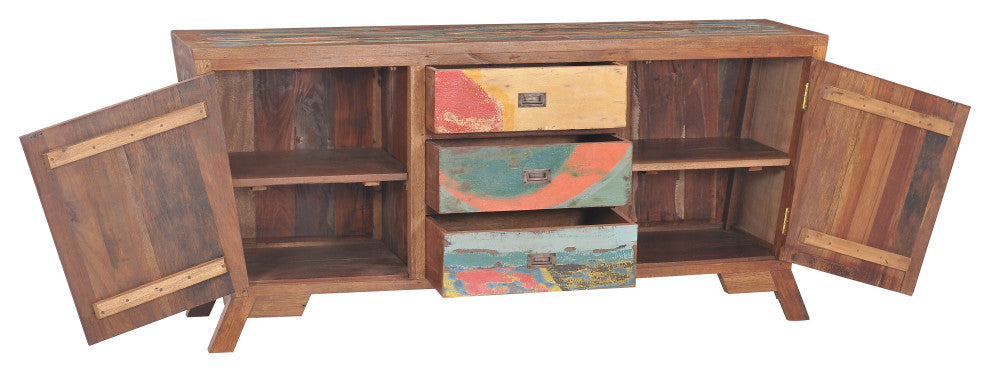 Cone Shaped Buffet Made From Recycled Teak Wood Boats, 72" x 20"