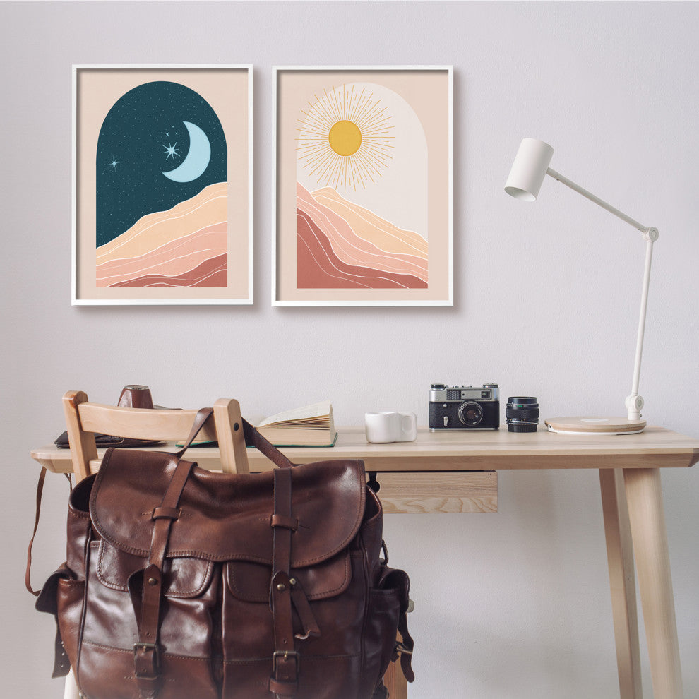 Energetic Arid Desert Daily Sky Boho Landscape Windows, 2pc, each 16 x 20