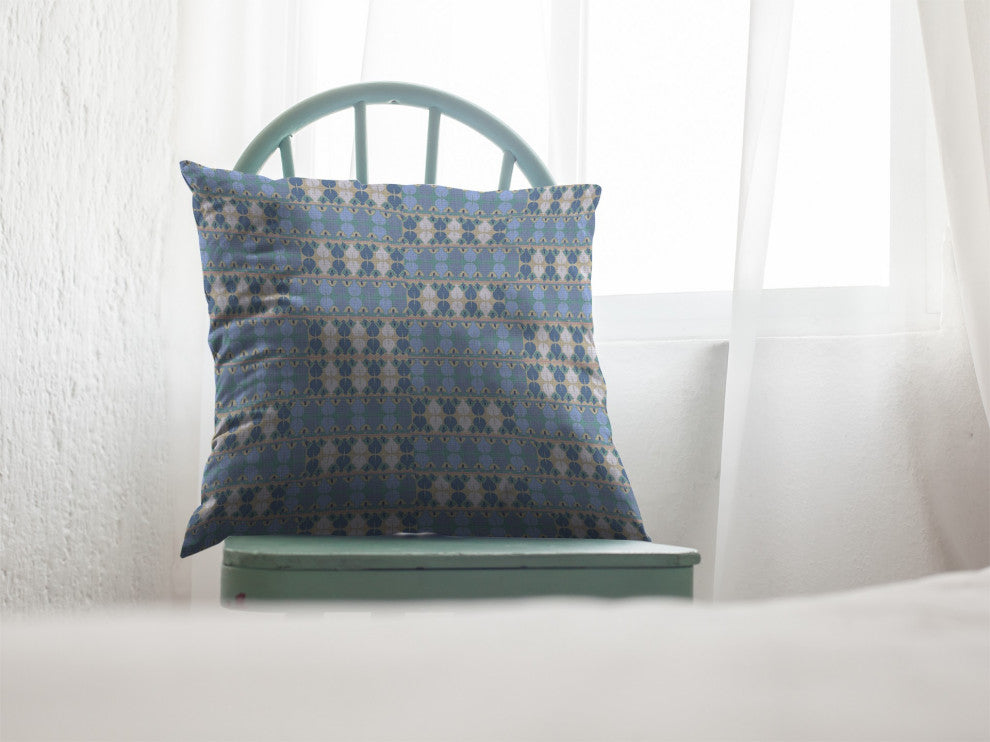 28" Blue Cream Spades Indoor Outdoor Throw Pillow