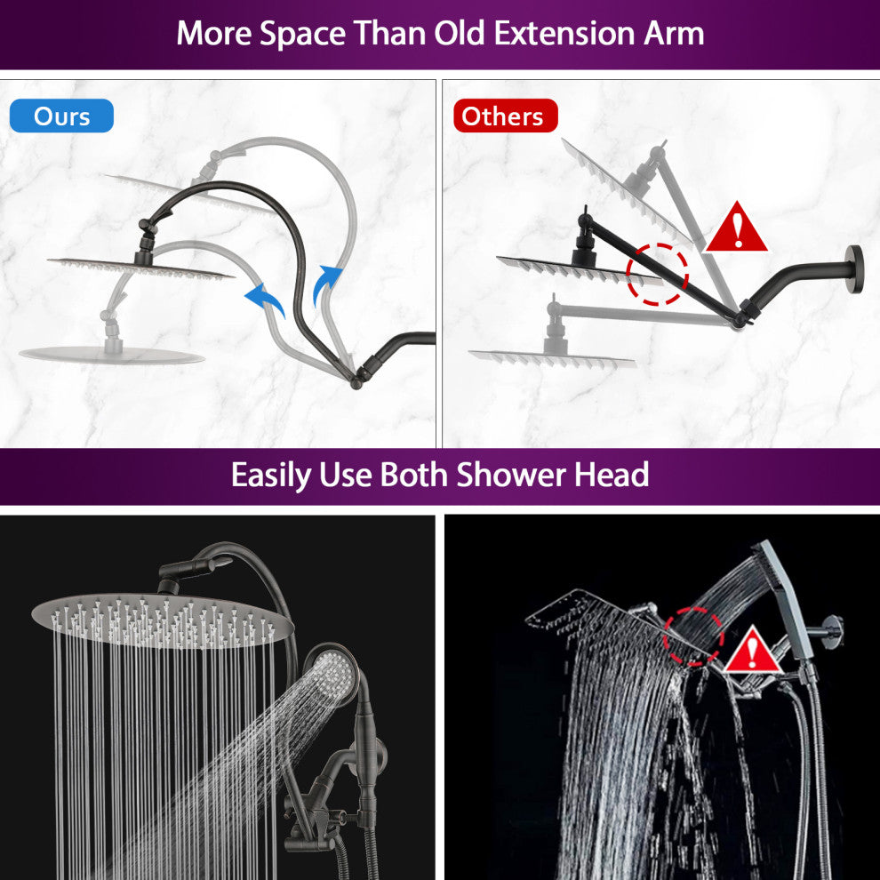 12'' Rainfall Shower Head Set with Upgraded Adjustable Extension Arm , Oil-Rubbed Bronze