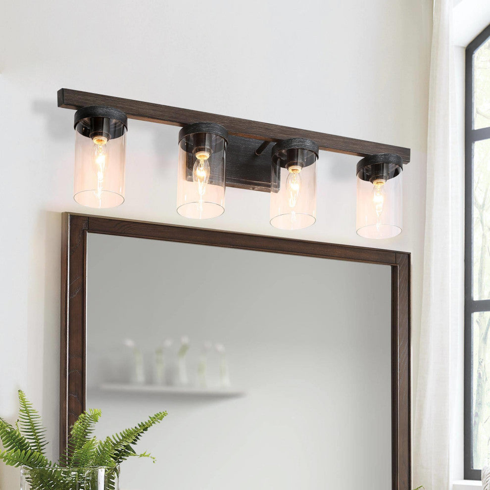 LNC 28" Farmhouse 4-Light Bathroom Vanity Light With Clear Glass