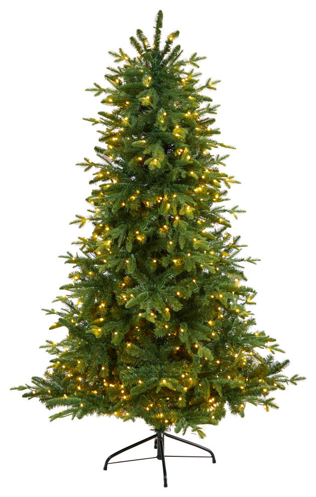 6' Montreal Spruce Faux Xmas Tree W/ 450 White Lights & 1029 Bendable Branches