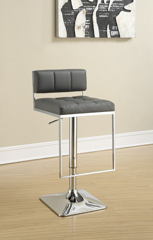 Adjustable Modern Low Back Bar Stool With Chrome Base, Gray