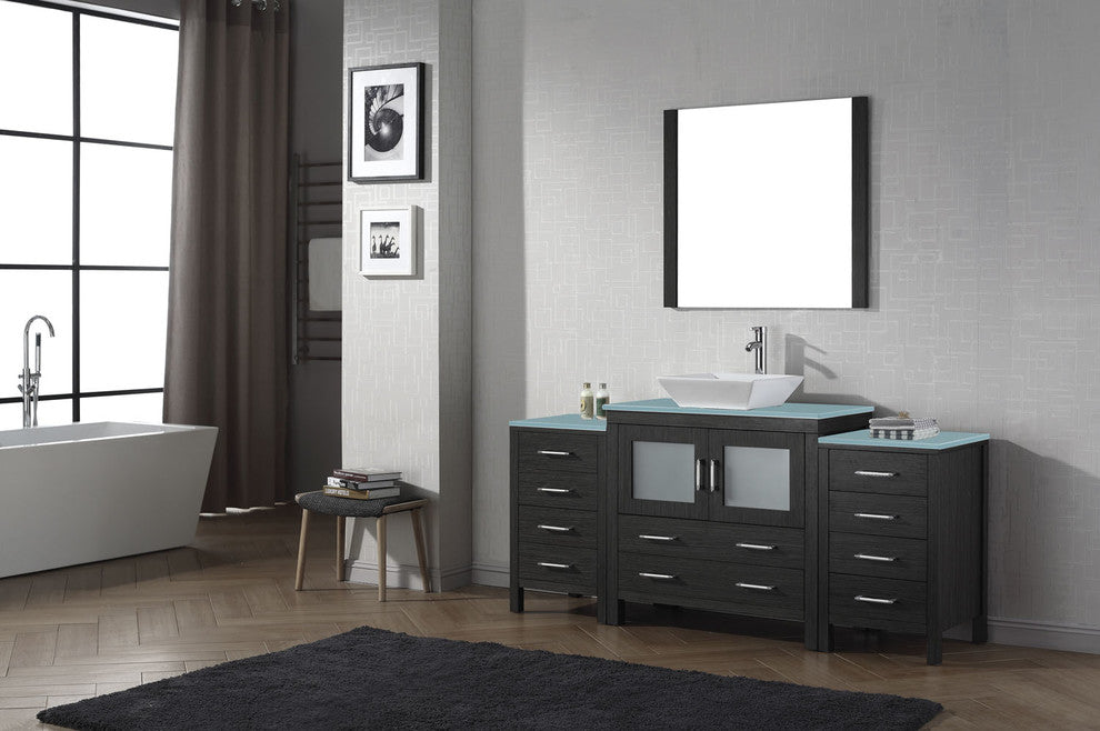 Virtu Dior 72" Single Bathroom Vanity, Zebra Gray , Faucet, Mirrors