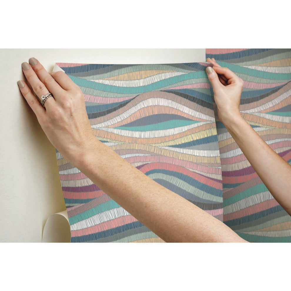 Pink & Teal Mosaic Waves Peel & Stick Wallpaper
