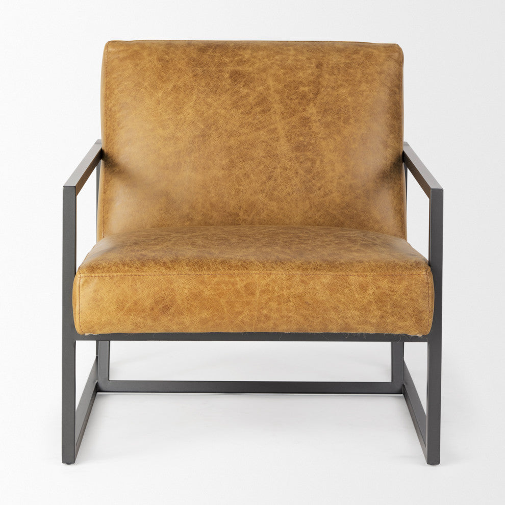 Armelle Genuine Leather With Solid Iron Frame Accent Chair
