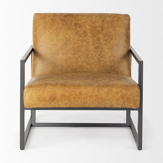 Armelle Genuine Leather With Solid Iron Frame Accent Chair