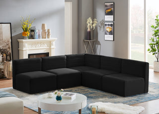 Quincy Velvet Upholstered 5-Piece L-Shaped Modular Sectional, Black