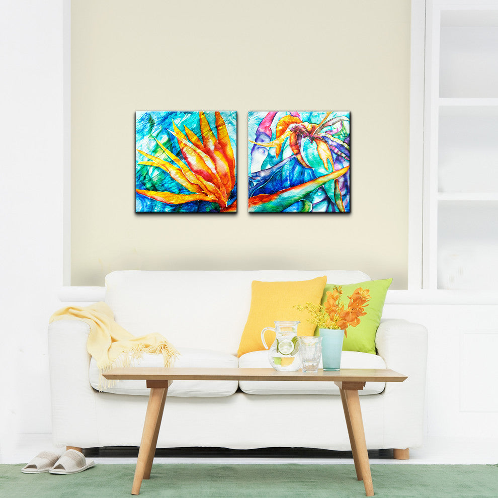 Tropical Birds of Paradise Canvas Wall Art, 2-Piece Set