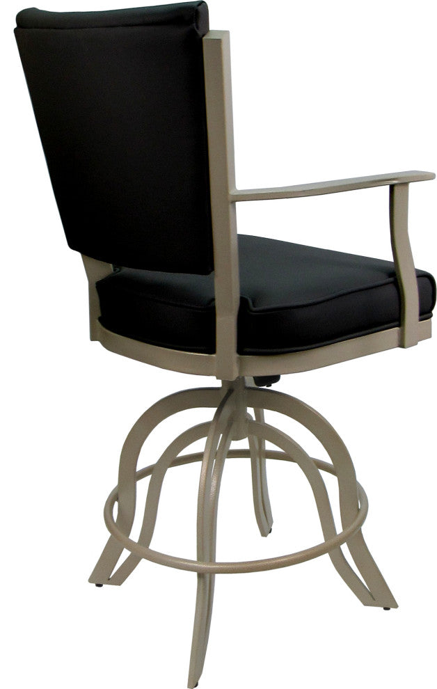 Leather Swivel Tilt Metal Bar Stool - Montana on A-Base, Black Leather on Beige, 26"