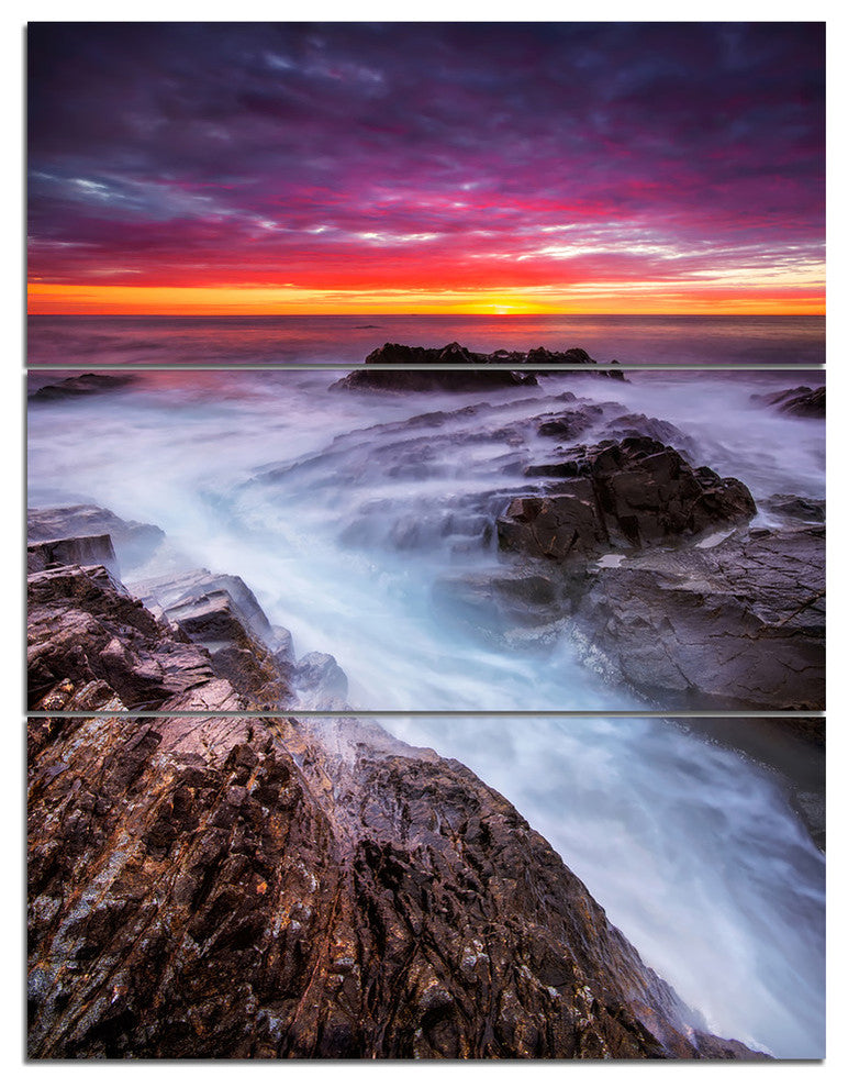 "Stormy Seashore With Colorful Sky" Beach Metal Wall Art, 3 Panels, 28"x36"
