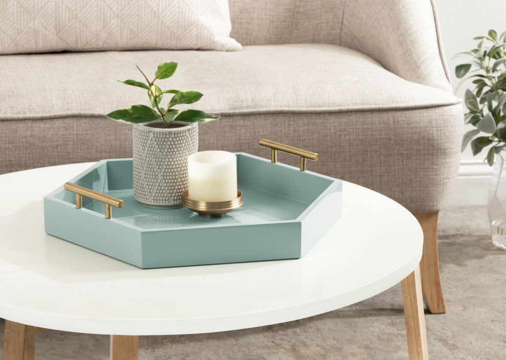 Lipton Hexagon Decorative Tray With Metal Handles, Blue, 18x18