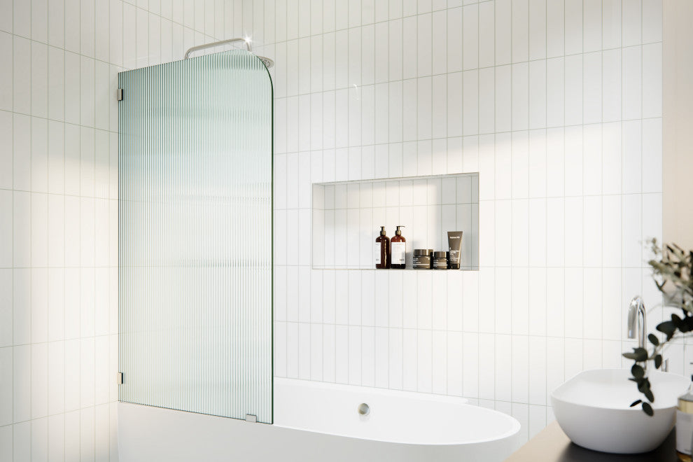 Bathtub Fixed Panel, Fluted Radius, Left Hand, Polished Chrome
