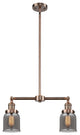 2-Light Small Bell 22" Chandelier, Antique Copper, Glass: Plated Smoked