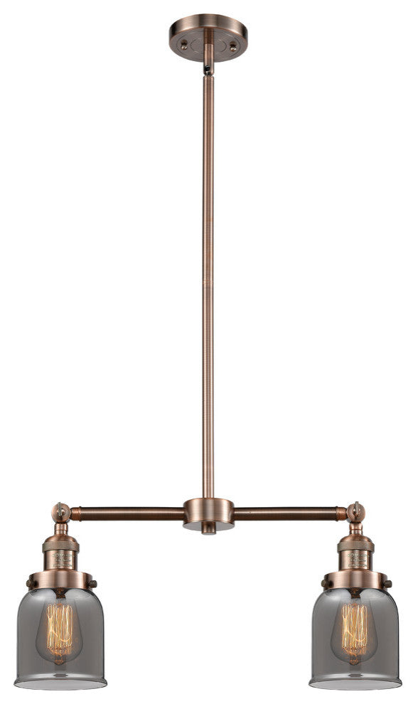 2-Light Small Bell 22" Chandelier, Antique Copper, Glass: Plated Smoked
