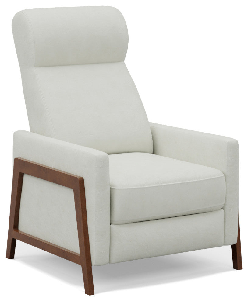 Pushback Leather Recliner Manual Reclining Chair Thin Track Arms Pearl White