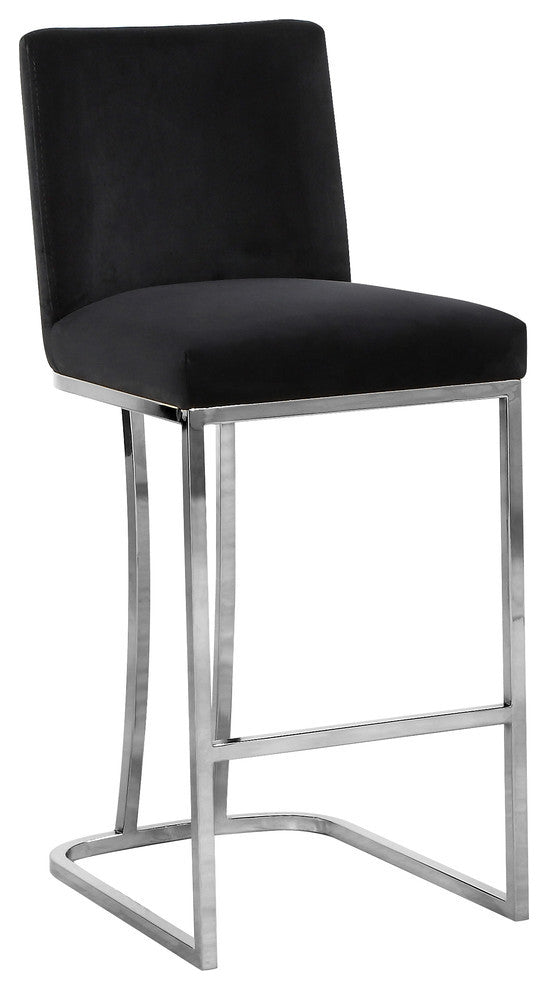 Heidi Upholstered Counter Stool, Black, Chrome, Velvet
