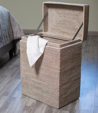 Artifacts Rattan Rectangular Hamper With Hinged Lid, White Wash
