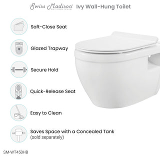 Ivy Wall Hung Elongated Toilet Bowl 0.8/1.28 GPF Dual Flush, Black Hardware