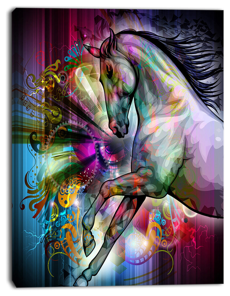 Horse over Colorful Abstract Image, Animal Canvas Wall Art, 28"x60"