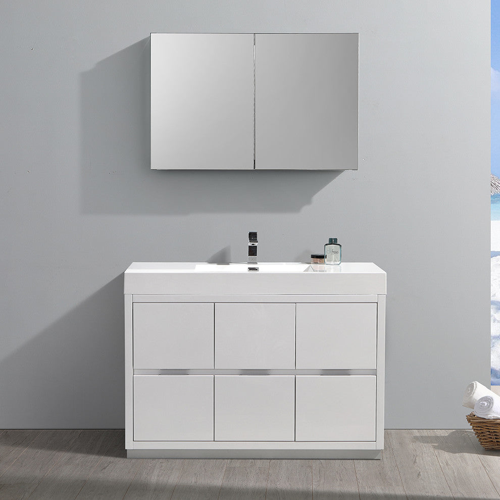 Valencia 48" Glossy White Free Standing Vanity Set, Cabinet, Faucet FFT1041BN