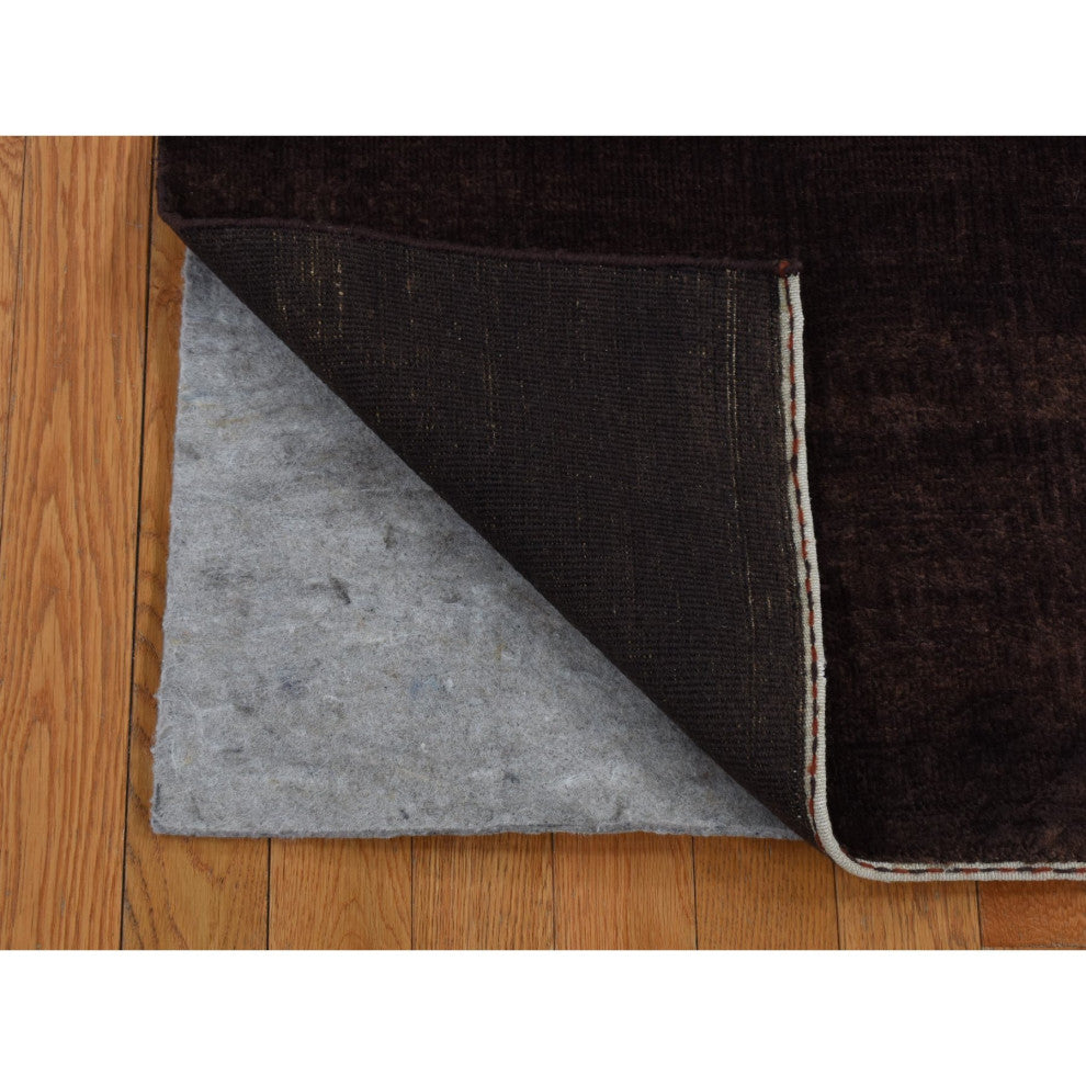 Bistre Brown, Hand Knotted, Wool and Silk, Roman Key Design, Rug, 4'x5'8"