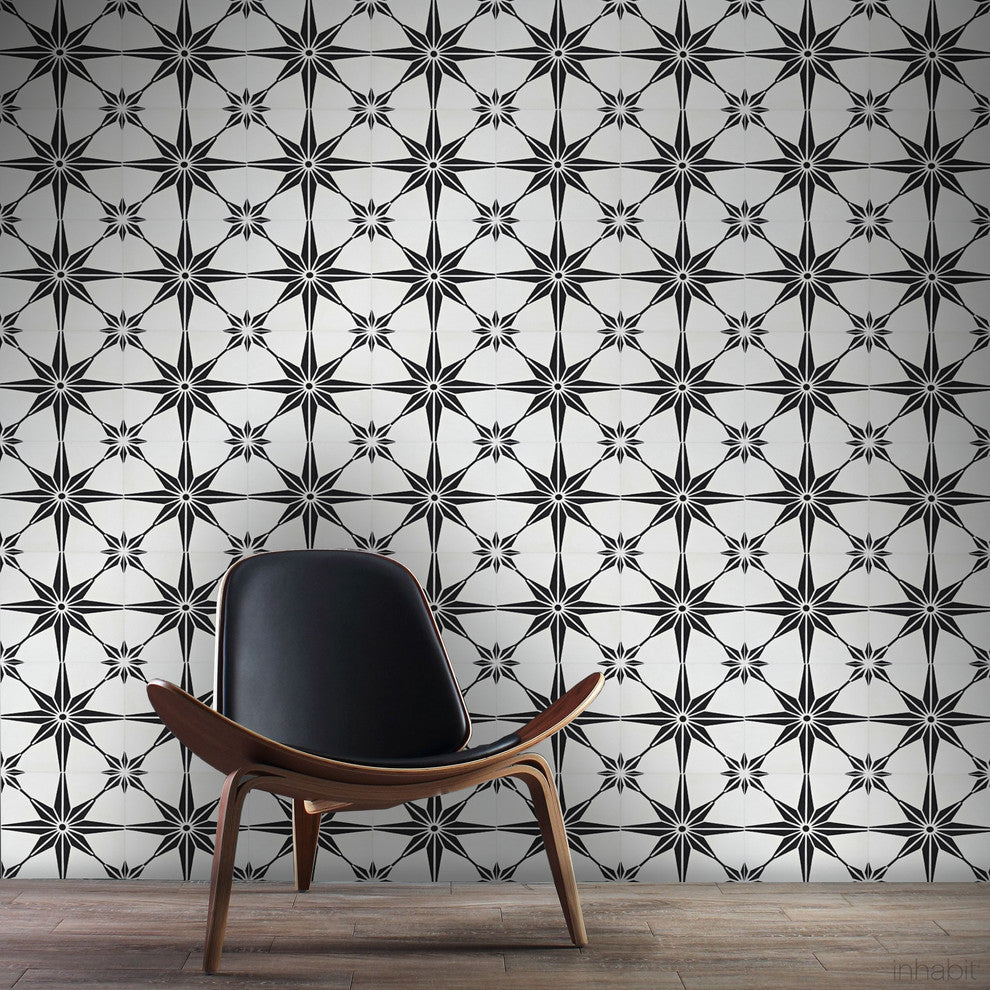 Tafilalt Handmade Cement Tile, White/Black, Sample