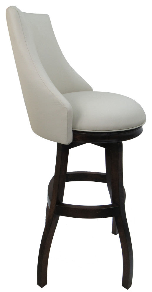 Swivel Bellissima Wood Stool, Ocean Beige Vinyl, Dark Walnut, 34"