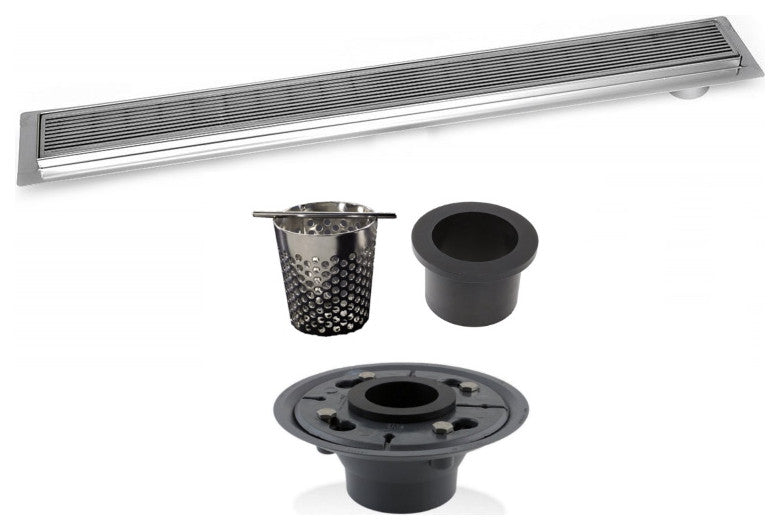 Offset Linear Drain, 60 Inch Side Outlet Linear Drain Complete Set, Wedge