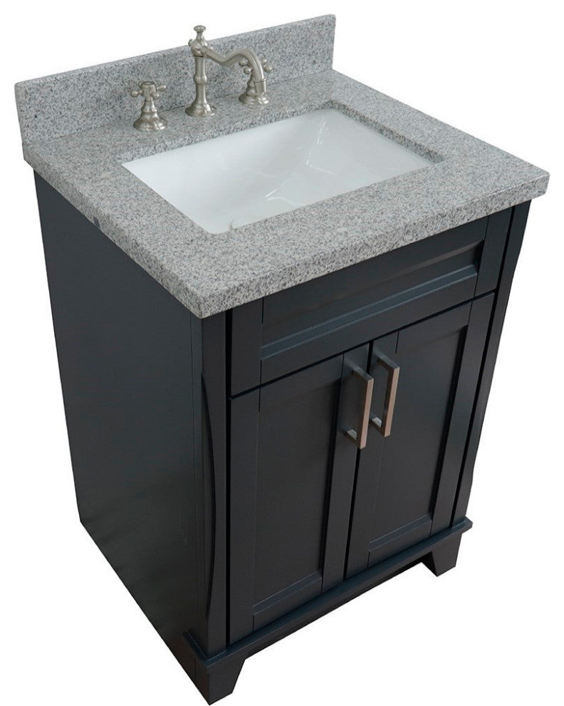 25" Single Sink Vanity, Dark Gray Finish With Gray Granite And Rectangle Sink