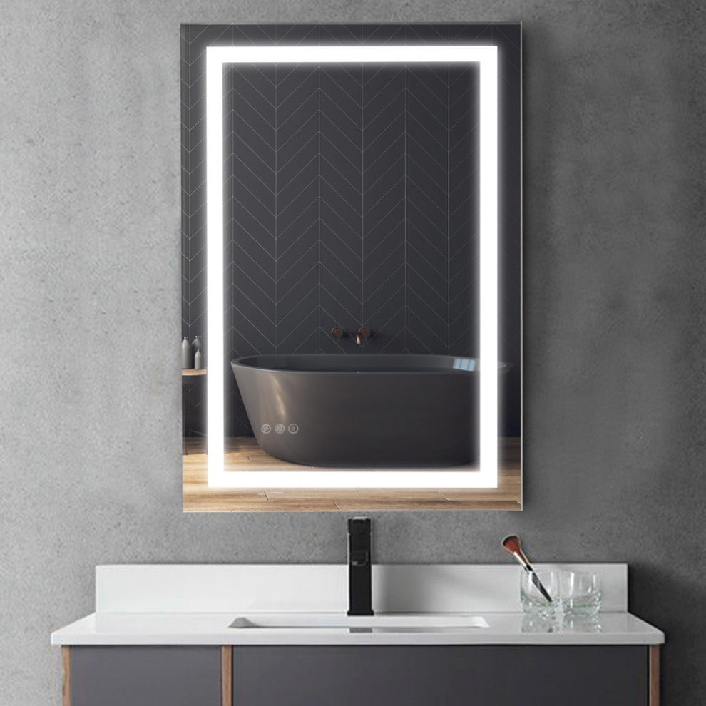 Anti-Fog Dimmable Multi-Color Inductive Touch LED Bathroom Mirror, 24x36 Inch