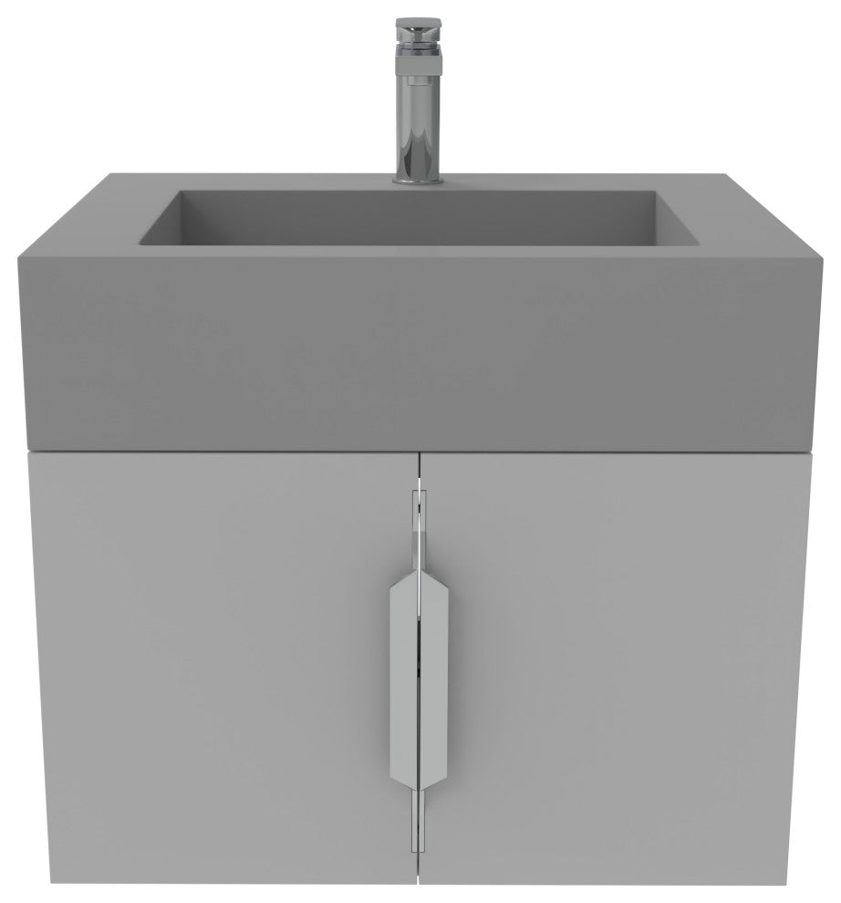 CastelloUSA Nile 24" Wall Mounted Bathroom Vanity Set, Gray, Gray Top, Chrome Handles