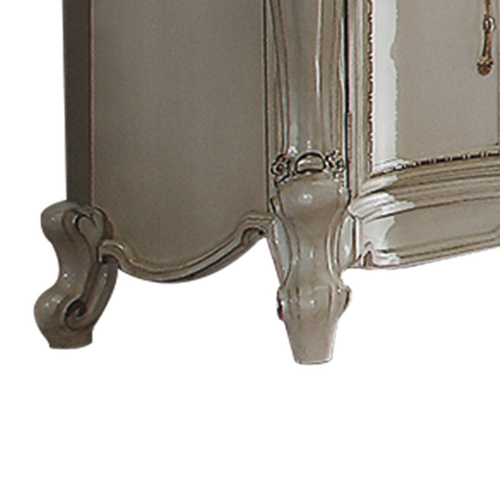 Benzara BM185475 5 Drawer & 2 Door Dresser, Carved Cabriole Legs, Antique Pearl