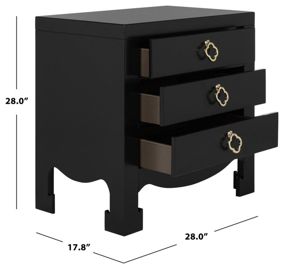 Safavieh Nero 3 Drawer Nightstand, Black