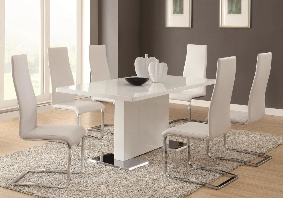 White Faux Leather Dining Chairs With Chrome Legs, Set of 4